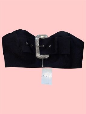 Forever 21 Black Strapless Rhinestone Belted Tube Top